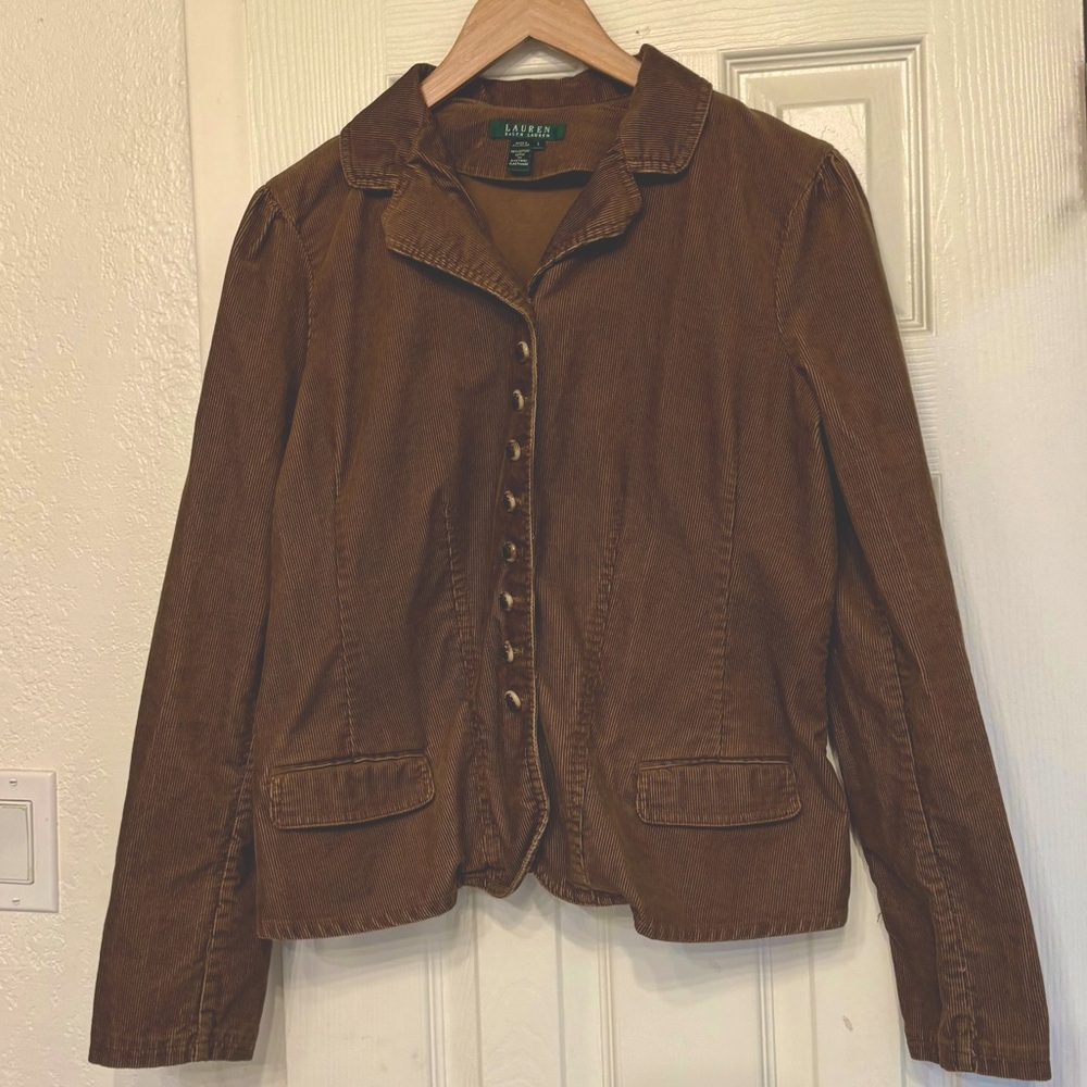 Lauren by Ralph Lauren Brown Corduroy Button Up Jacket